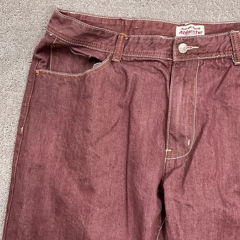 Ablanche Jeans Men 42W 34L ACT 39W‎ 33L Burgundy Cotton Denim Straight Leg  Y2K